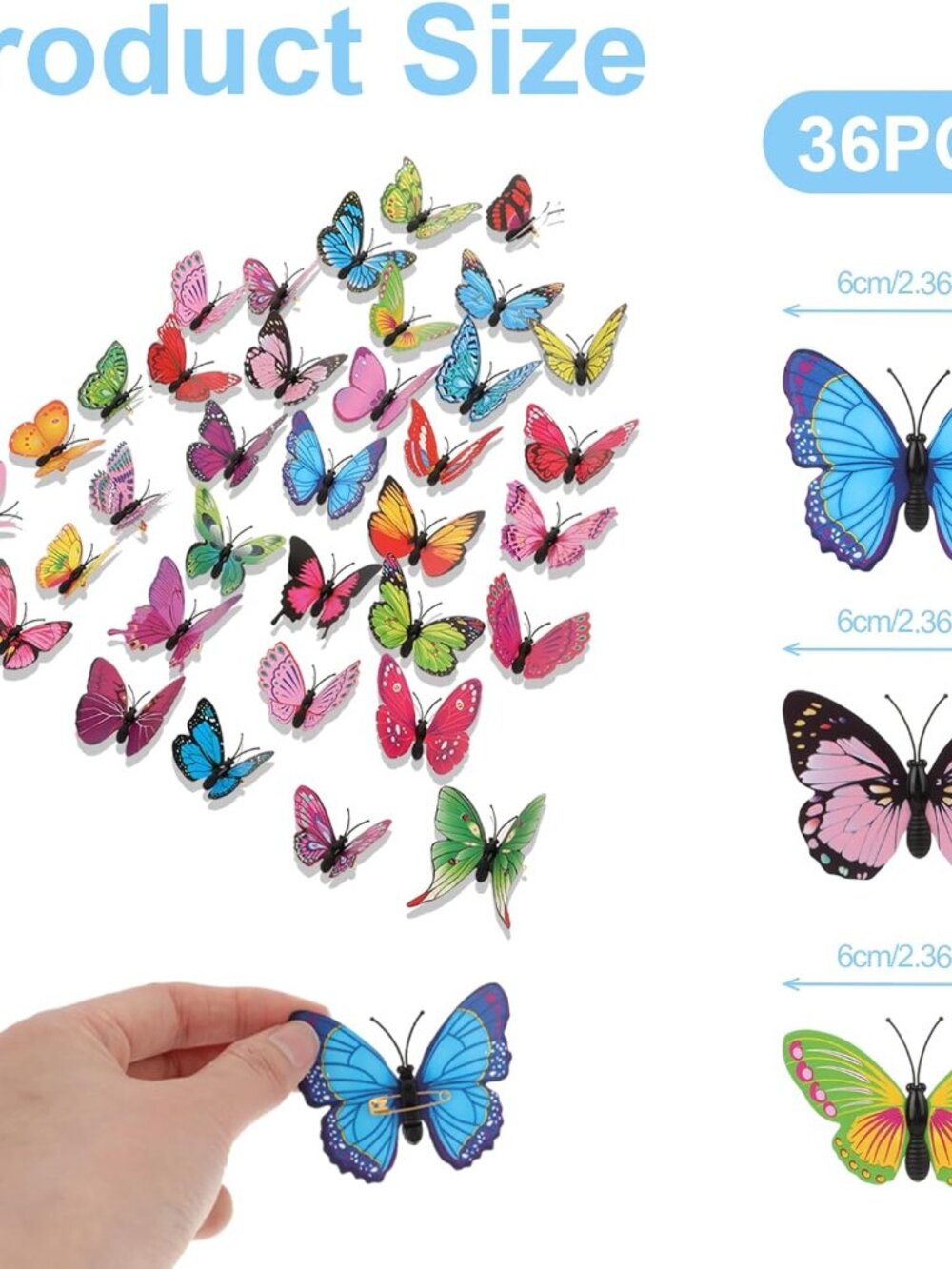 3D Butterfly Brooch Pins, 36 Pcs Butterfly Pin Colorful Art Curtain Crafts Decor - Picture 3 of 7